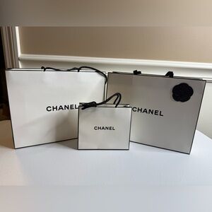 Chanel Classic White and Black Shopping Bags